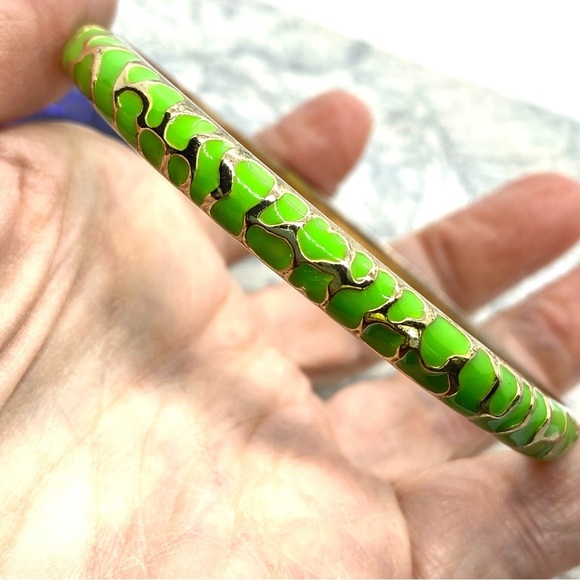 Green Goldtone Bangle Bracelet - Picture 2 of 5